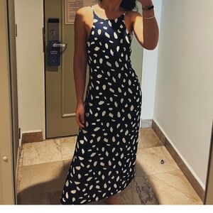 Reformation Navy and White Patterned Midi Dress